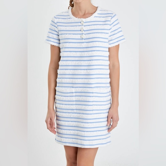 English Factory Fringed Striped Polo Mini Dress Size Large Retail $120 White - Picture 7 of 10